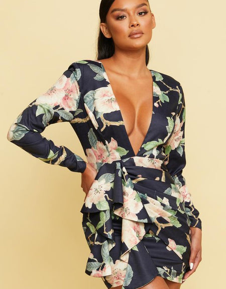 Blue Drape Front Dress