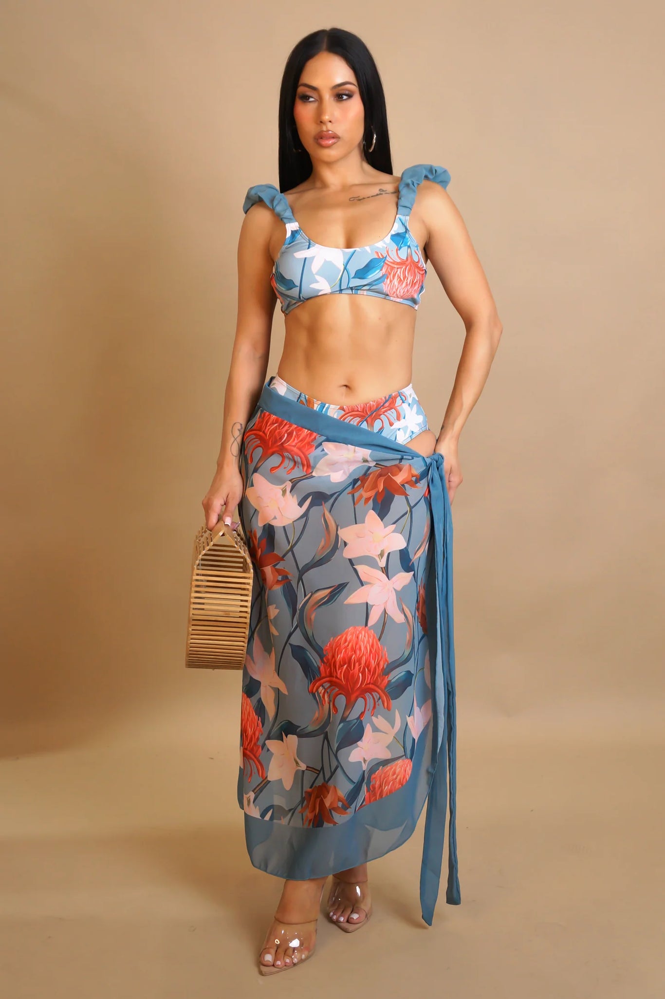 BY THE SHORE SWIM SET - BLUE PINK-ORANGE