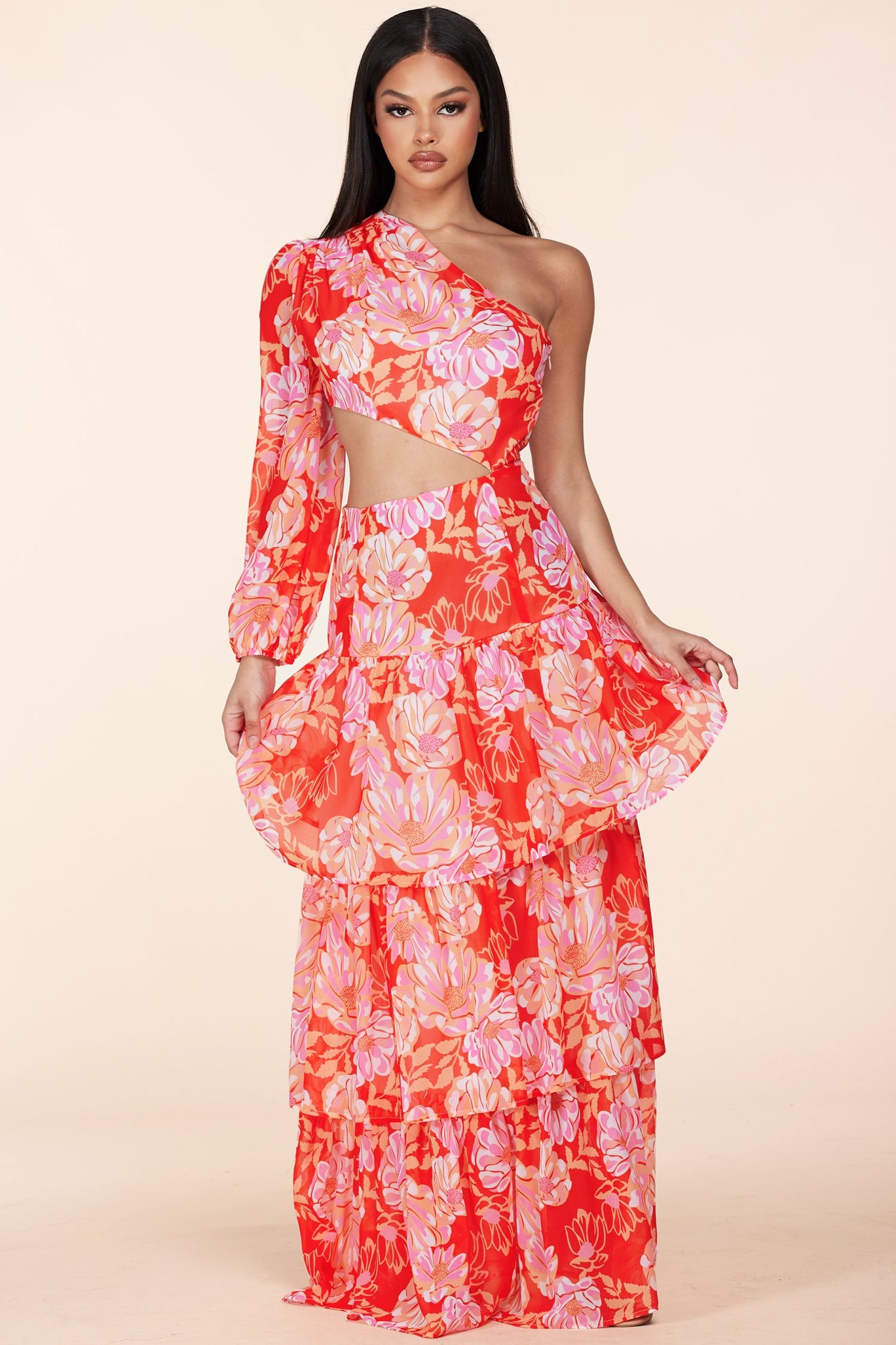 Coral Cutout Maxi Dress