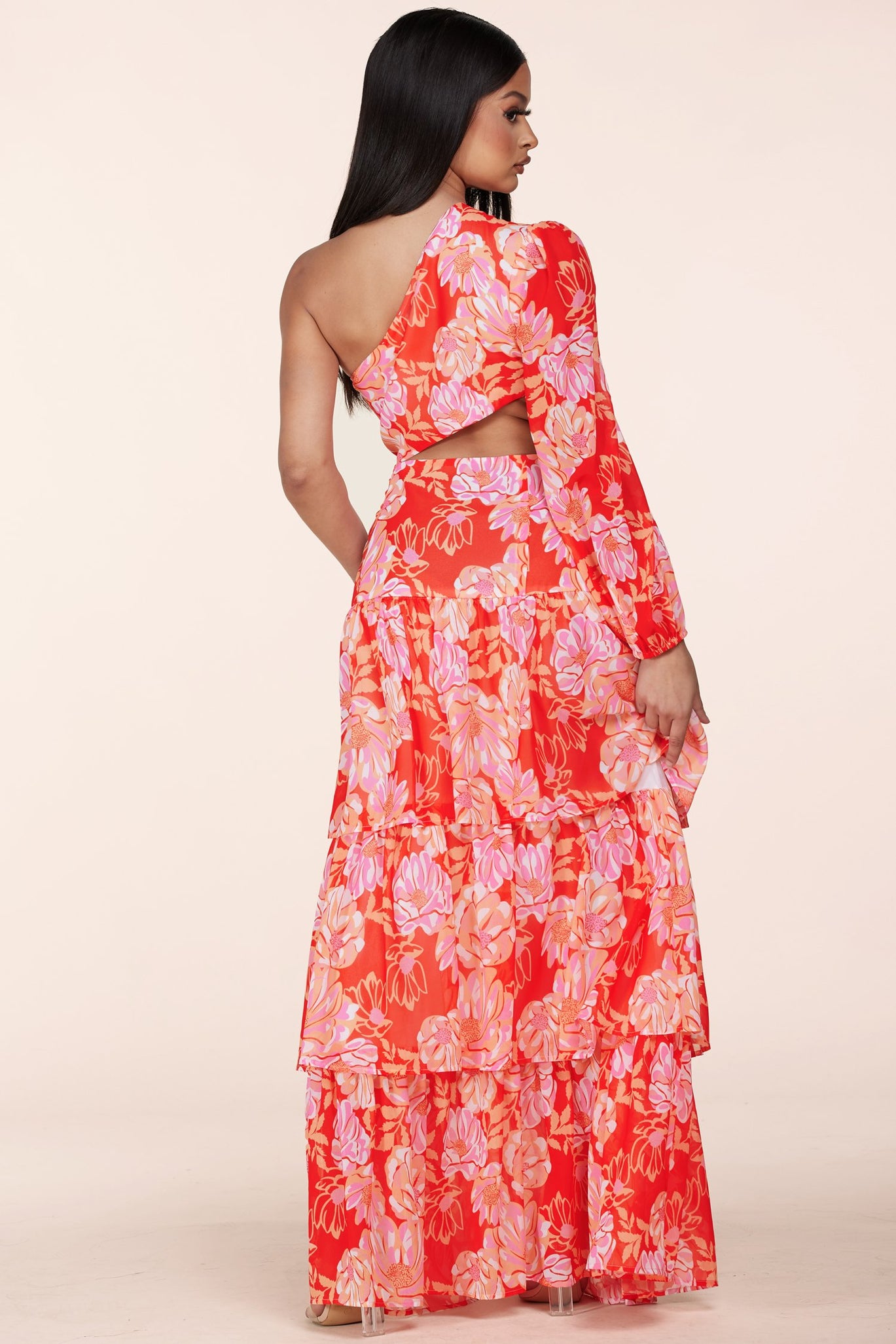 Coral Cutout Maxi Dress
