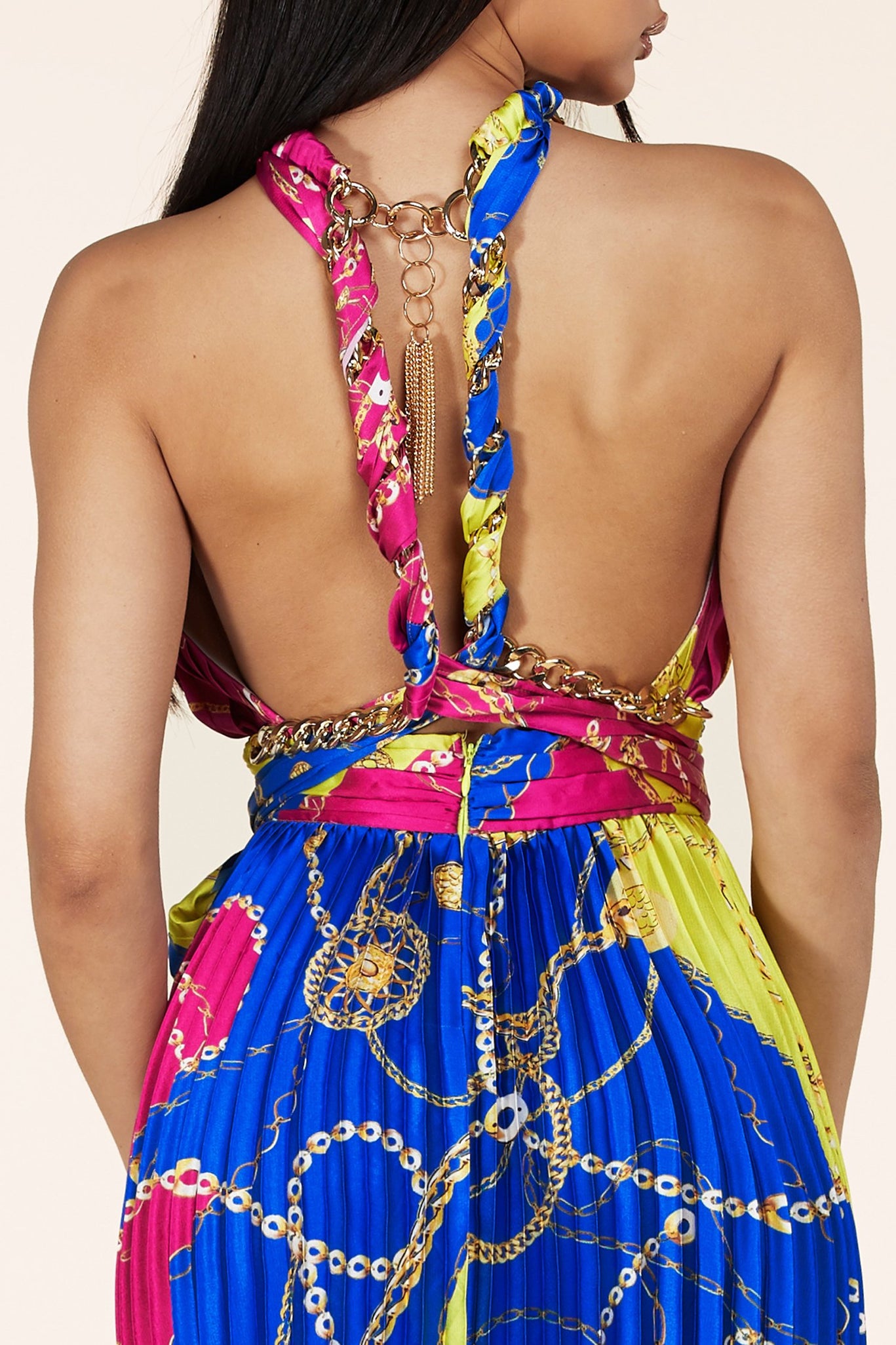 Multi Print Pleated Maxi Dress