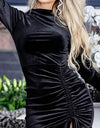 Black Velvet Side Ruched Dress